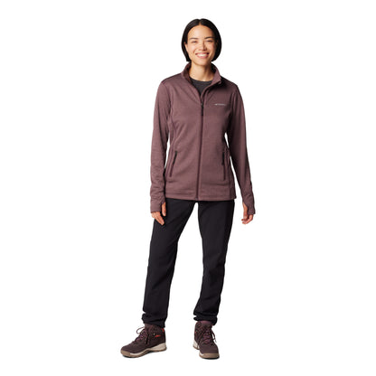 Woman wearing Columbia Women's Park View™ Grid Full Zip Fleece Jacket in moonvista purple colour, front view, zipped up