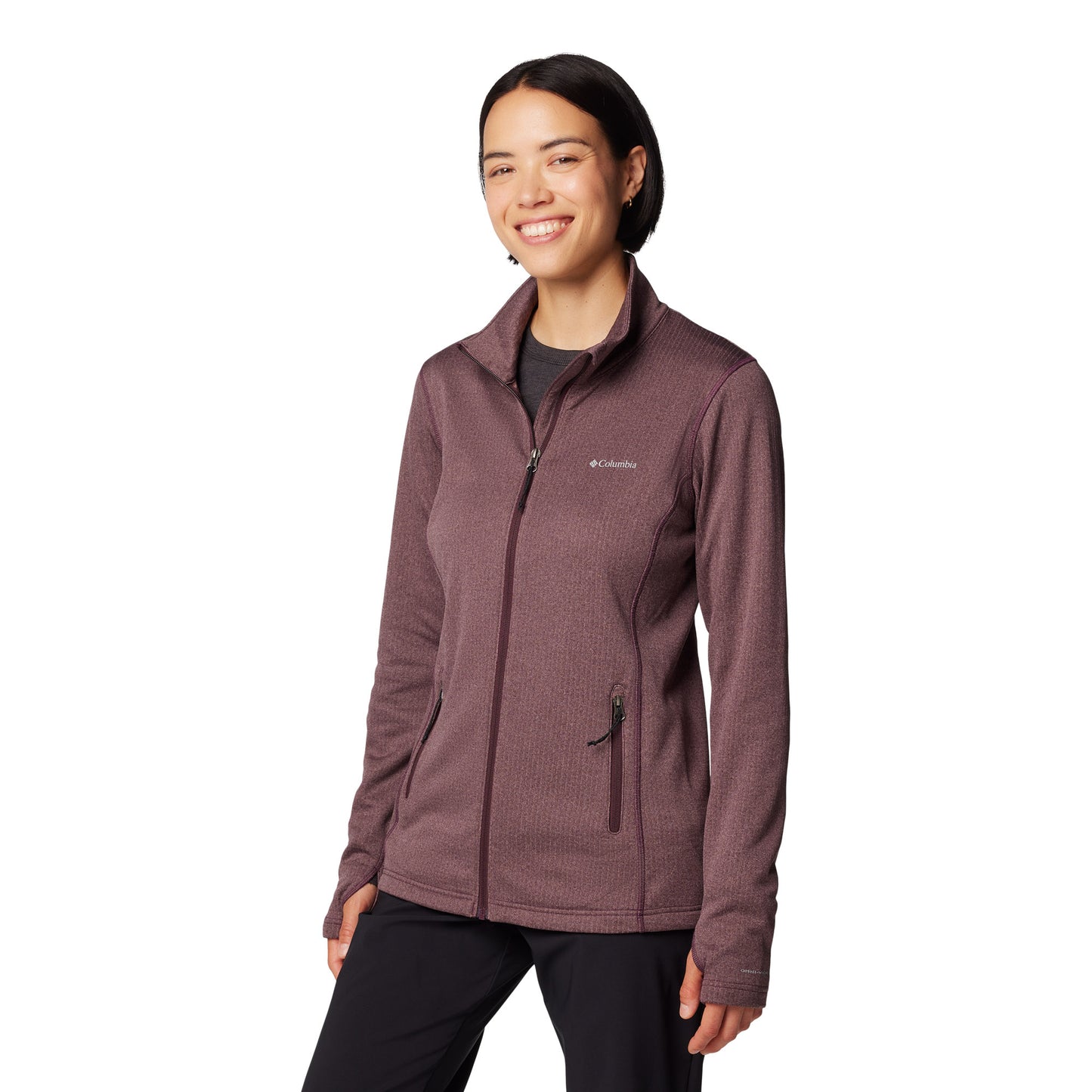 Columbia Women's Park View™ Grid Full Zip FleecWoman wearing Columbia Women's Park View™ Grid Full Zip Fleece Jacket in moonvista purple colour, front view zipped up