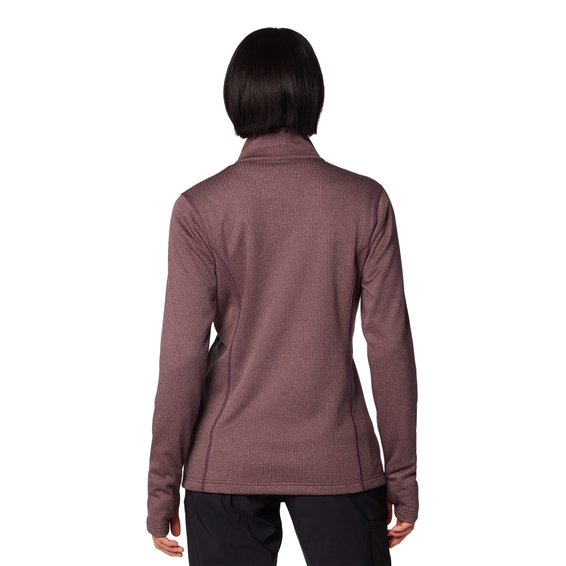 Woman wearing Columbia Women's Park View™ Grid Full Zip Fleece Jacket in moonvista purple colour, back view