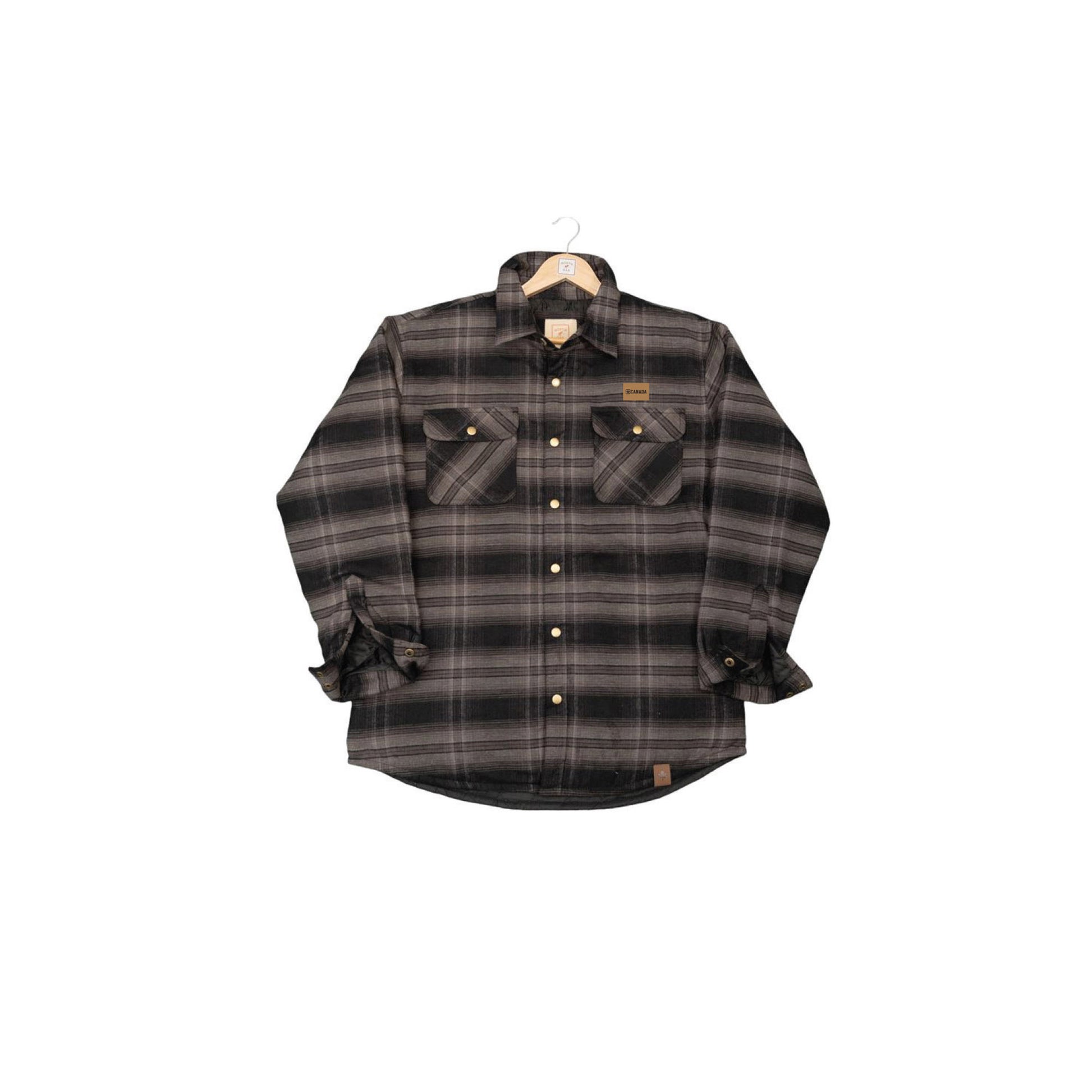 North & Oak Shacket in black and grey plaid, front view