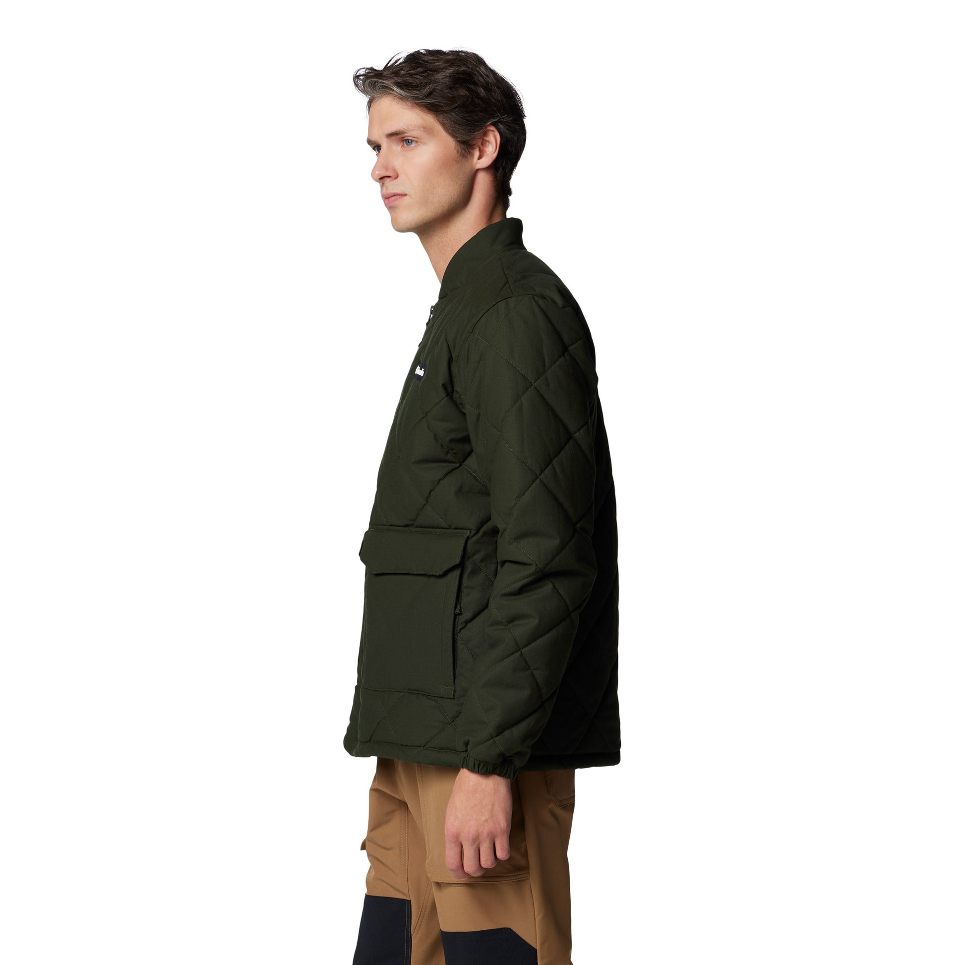 Man wearing Columbia Men's Rad Padded™ Jacket in greenscape colour, side view