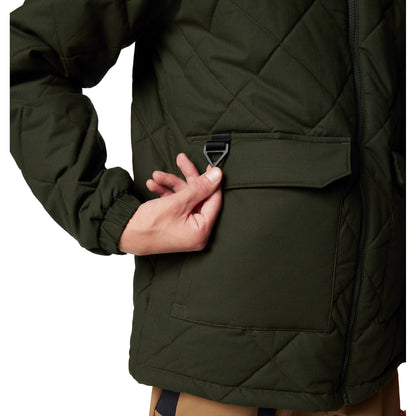 Close up of pocket D-ring on greenscape Columbia Men's Rad Padded™ Jacket