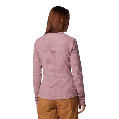 Woman wearing Columbia Women's Brea Falls™ Henley Long Sleeve Shirt in fig, back view