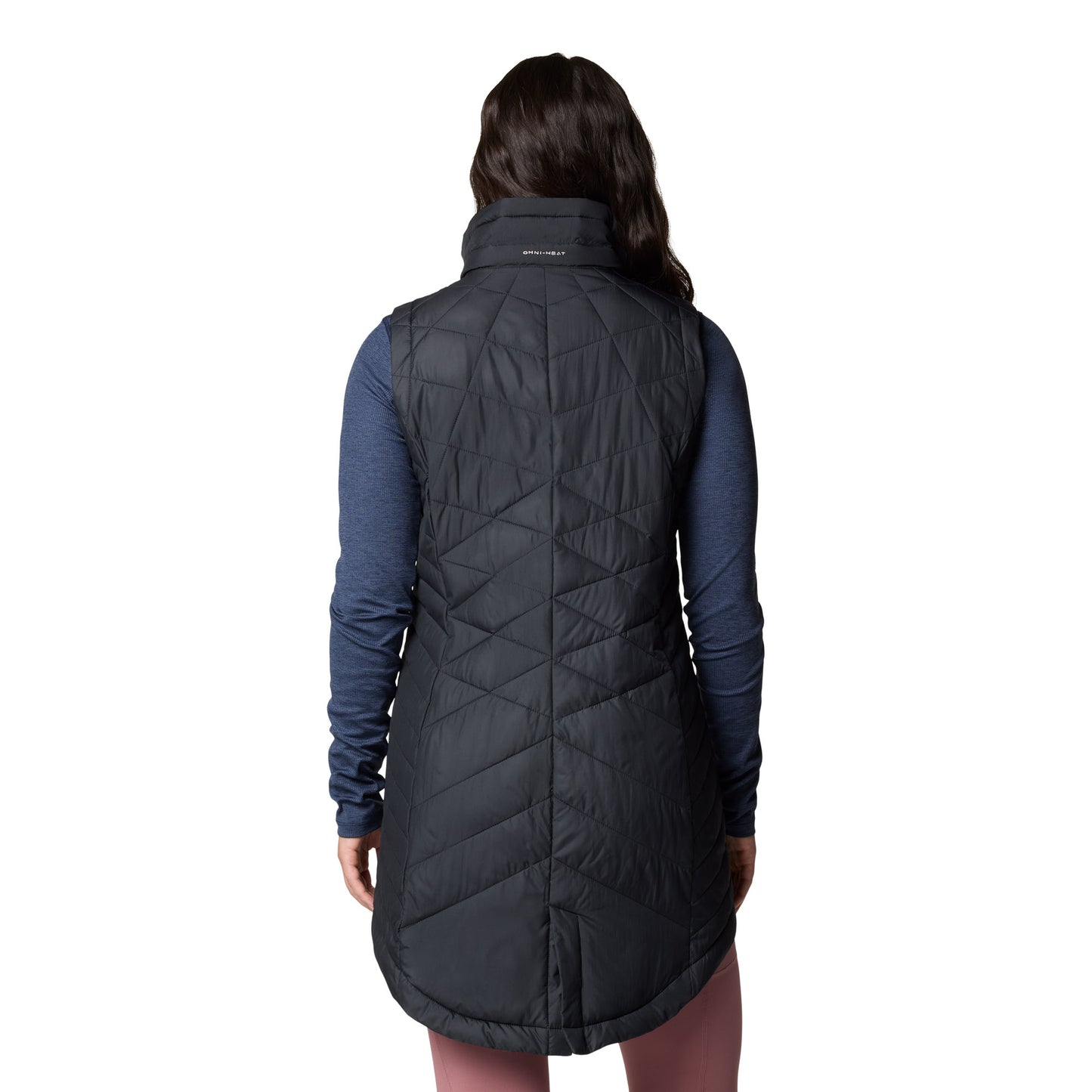 Woman wearing Columbia Women's Heavenly™ II Long Vest in black, back view