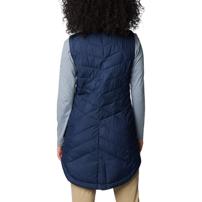 Woman wearing Columbia Women's Heavenly™ II Long Vest in collegiate navy, back view