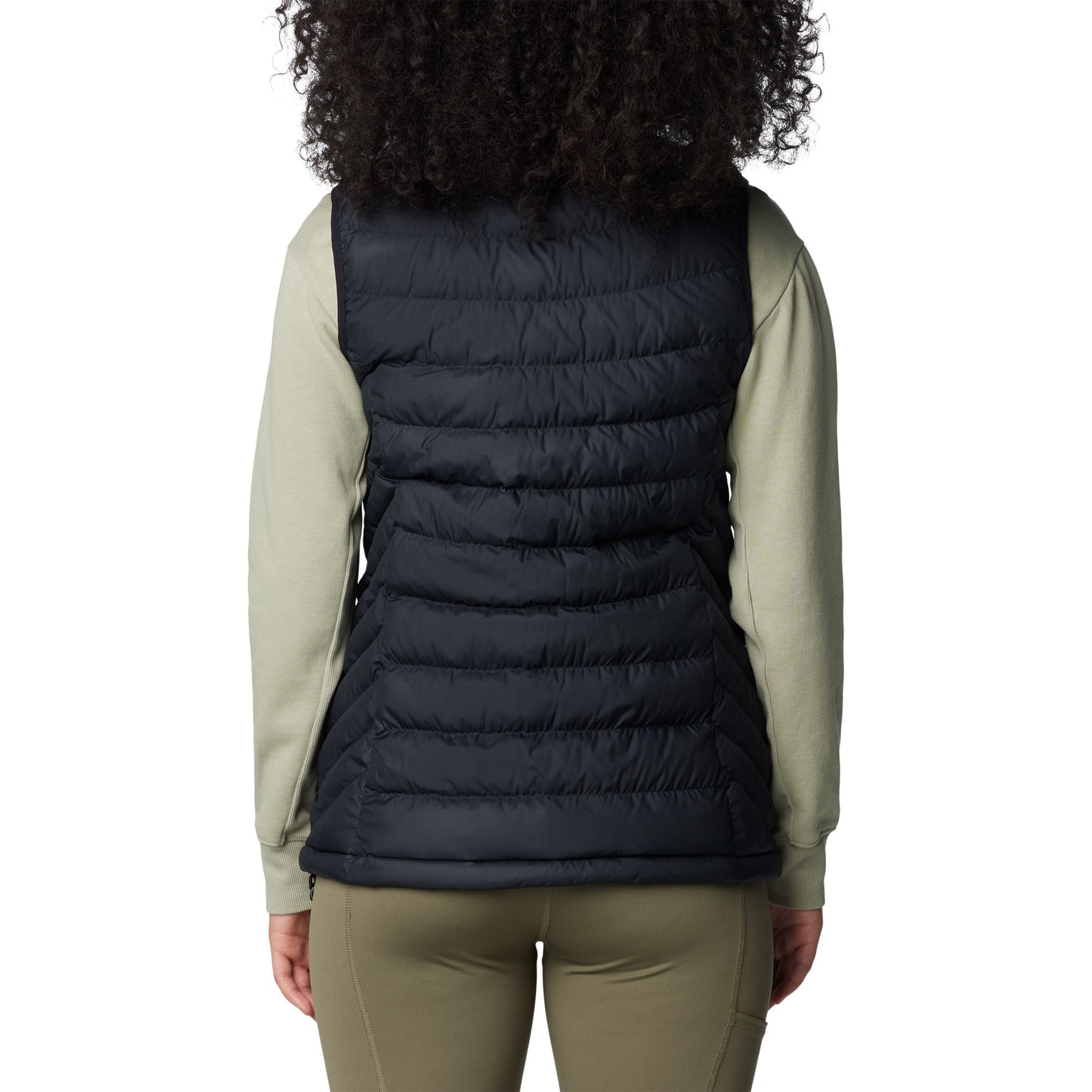 Woman wearing Columbia Women's Powder Lite™ II Vest in black, back view