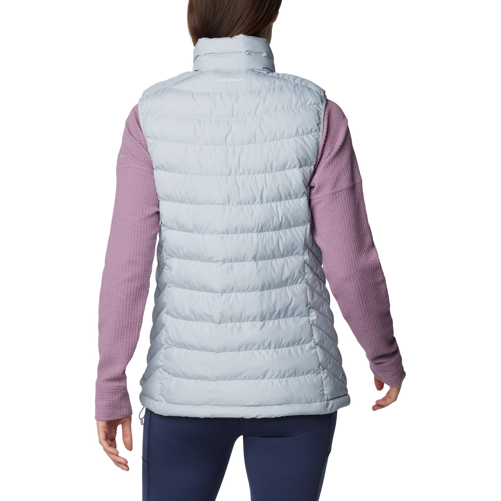 Woman wearing Columbia Women's Powder Lite™ II Vest in cirrus grey, back view