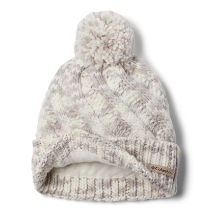 Columbia Women's Bundle Up™ II Beanie, chalk ombre white colour, flat view, with cuff pulled up slightly to show fleece lining