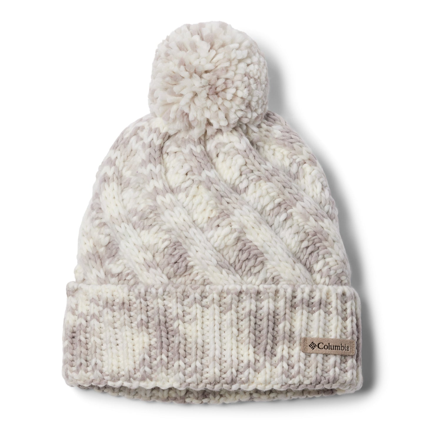 Columbia Women's Bundle Up™ II Beanie, chalk ombre white colour, flat view, front with Columbia logo on cuff