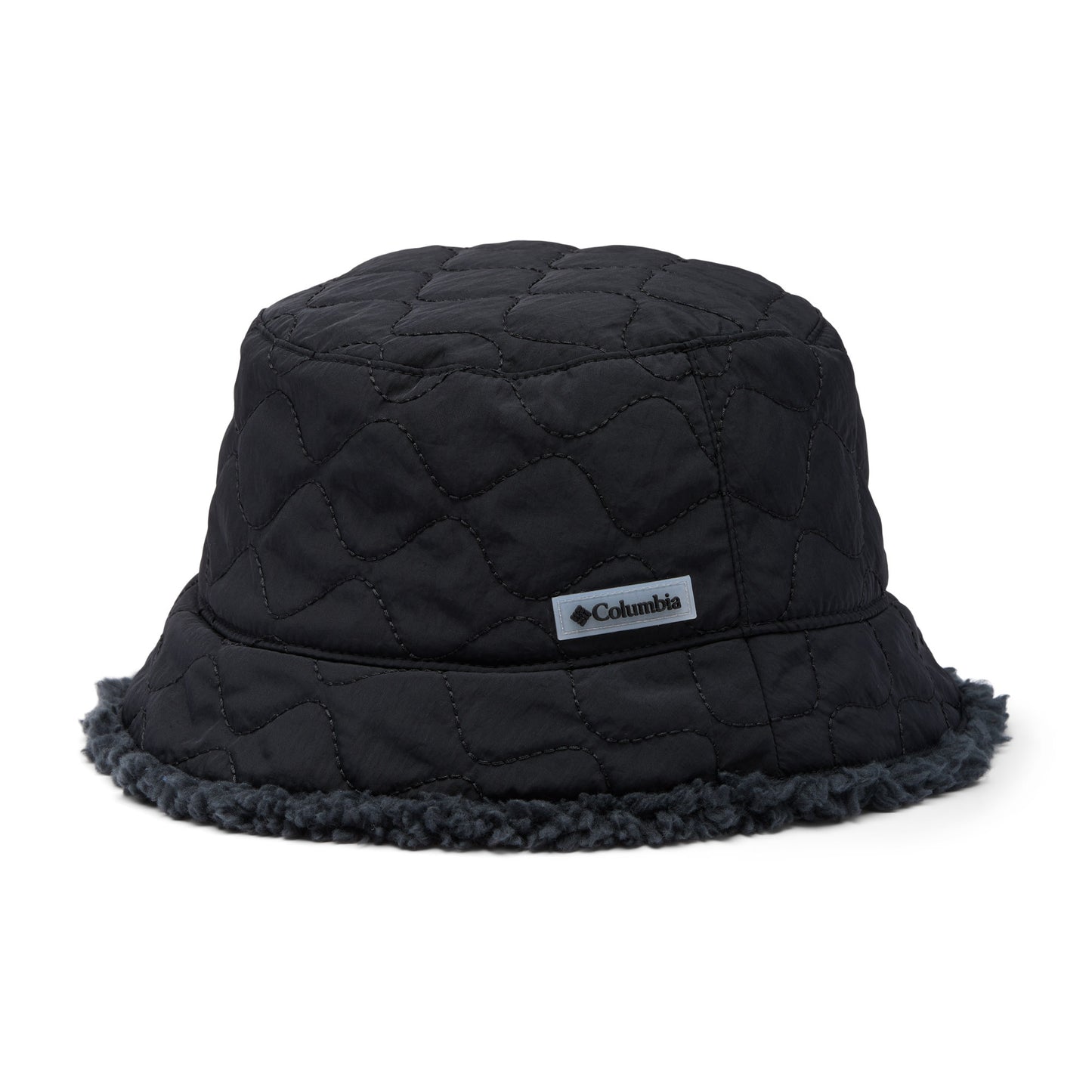 Columbia Winter Pass™ II Reversible Bucket Hat, black, quilted side, front view with Columbia logo on crown