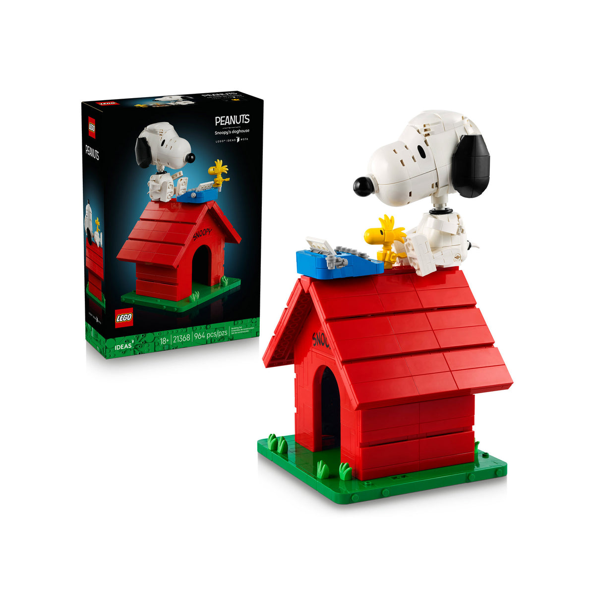 LEGO® Peanuts: Snoopy’s Doghouse set includes Snoopy & Woodstock on a red doghouse. Online only.