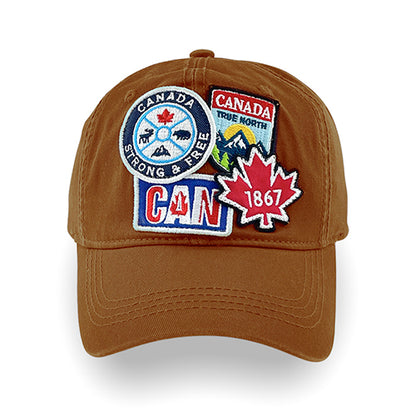 Northern Icons Canada Embroidery Badge Cap in rust orange colour with Canada patches on front.