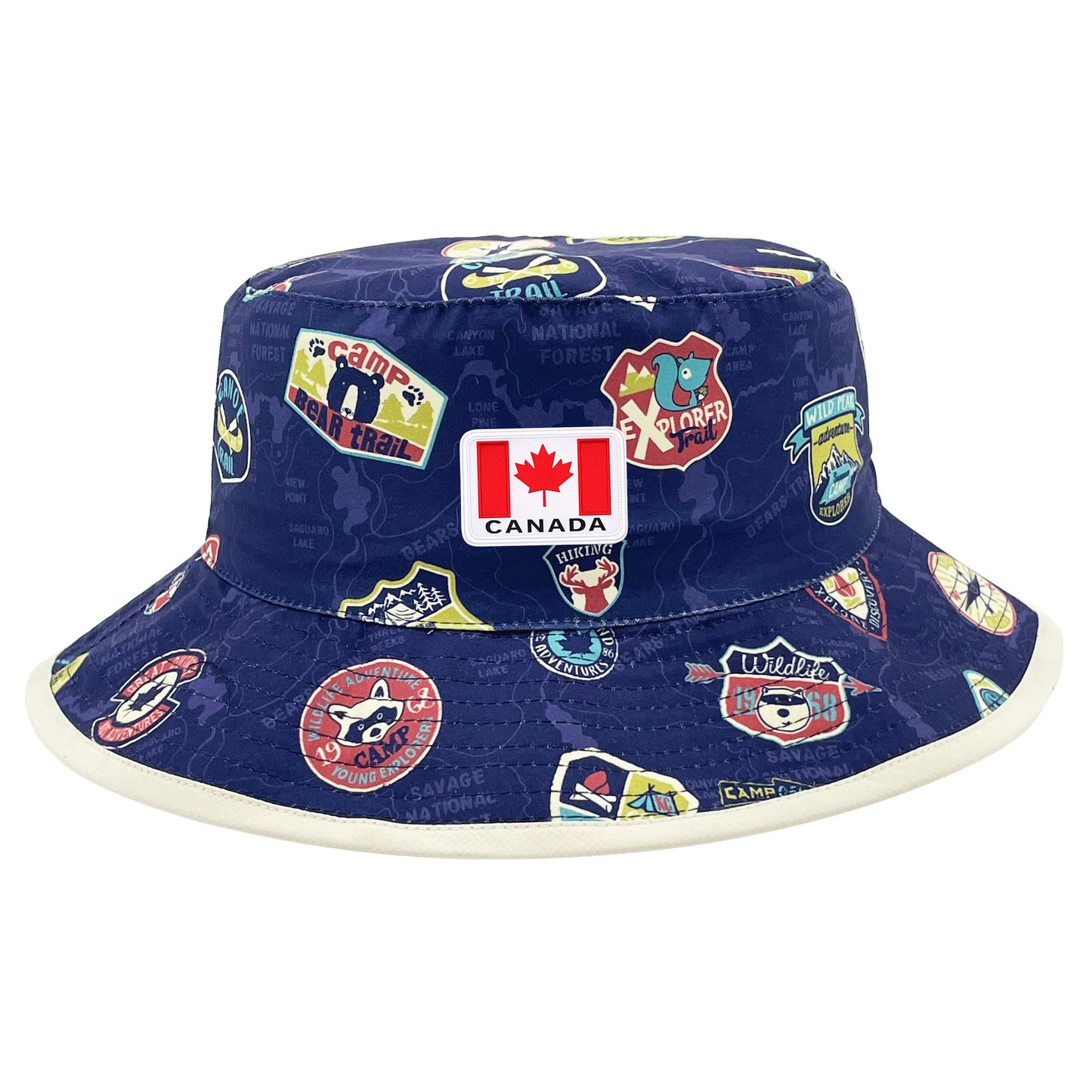 Northern Icons Kids Reversible Canada Badge Bucket Hat—adventurous, colorful, and perfect for any outing!.