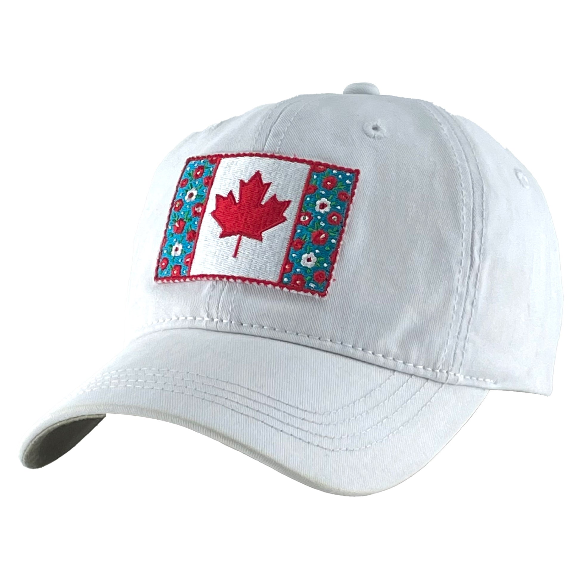 Northern Icons Canada Flag Embroidery Badge Cap in white with Canada flag patch on front.