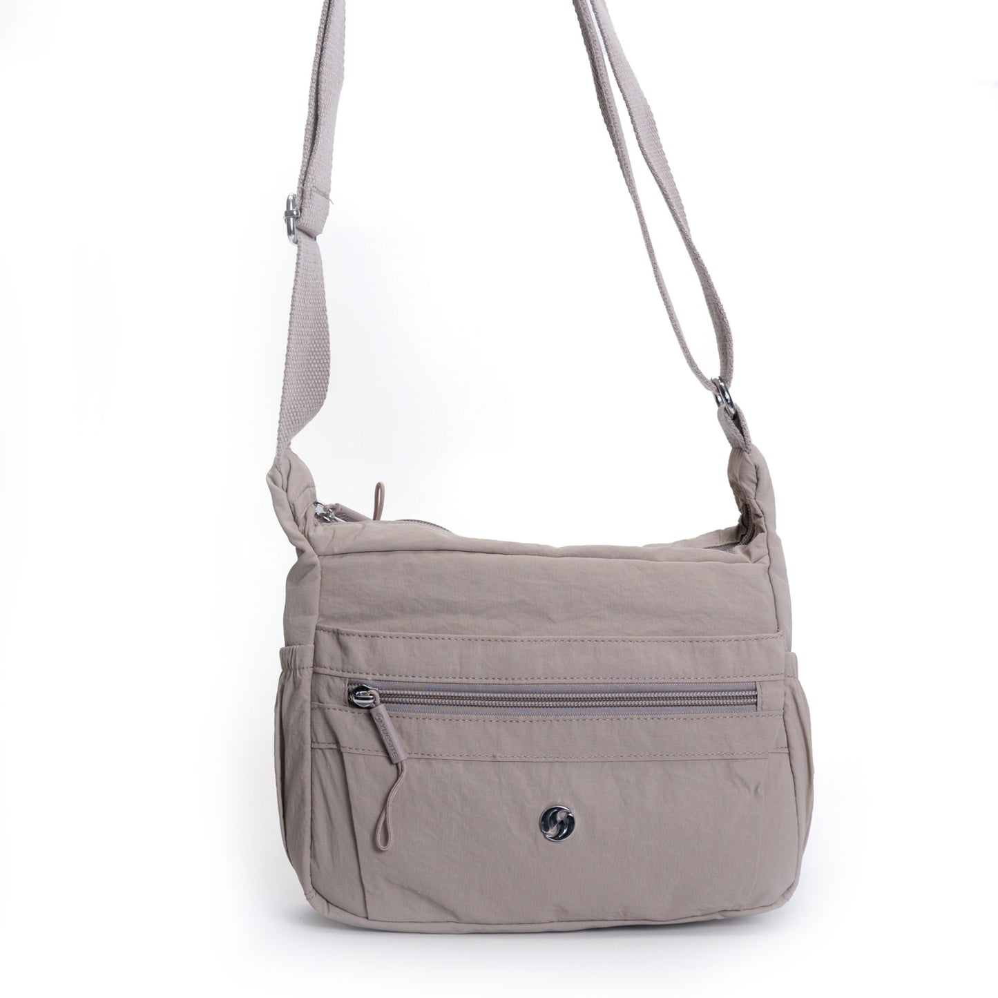 Miss Caprice Multi-zip Small Hobo Crossbody: cream, multi-pocket, adjustable strap—great for travel.