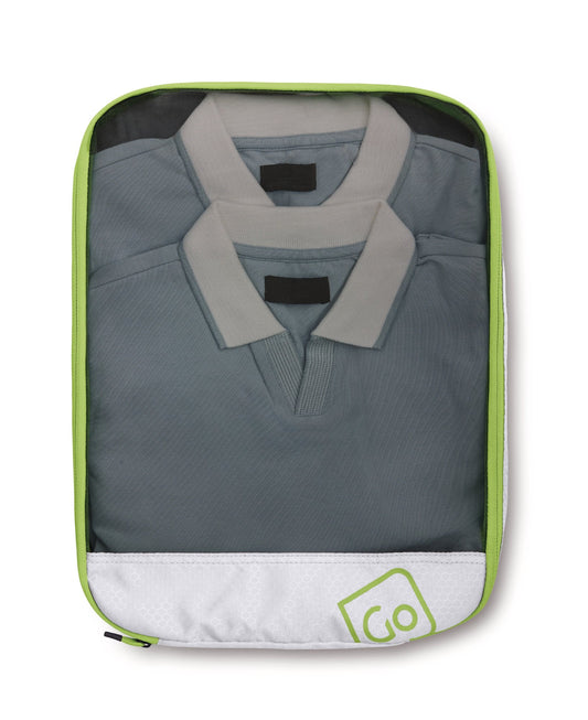Product Image – Two gray collared shirts in a Go Travel Deeper Packing Cube by Go Travel for garment protection.
