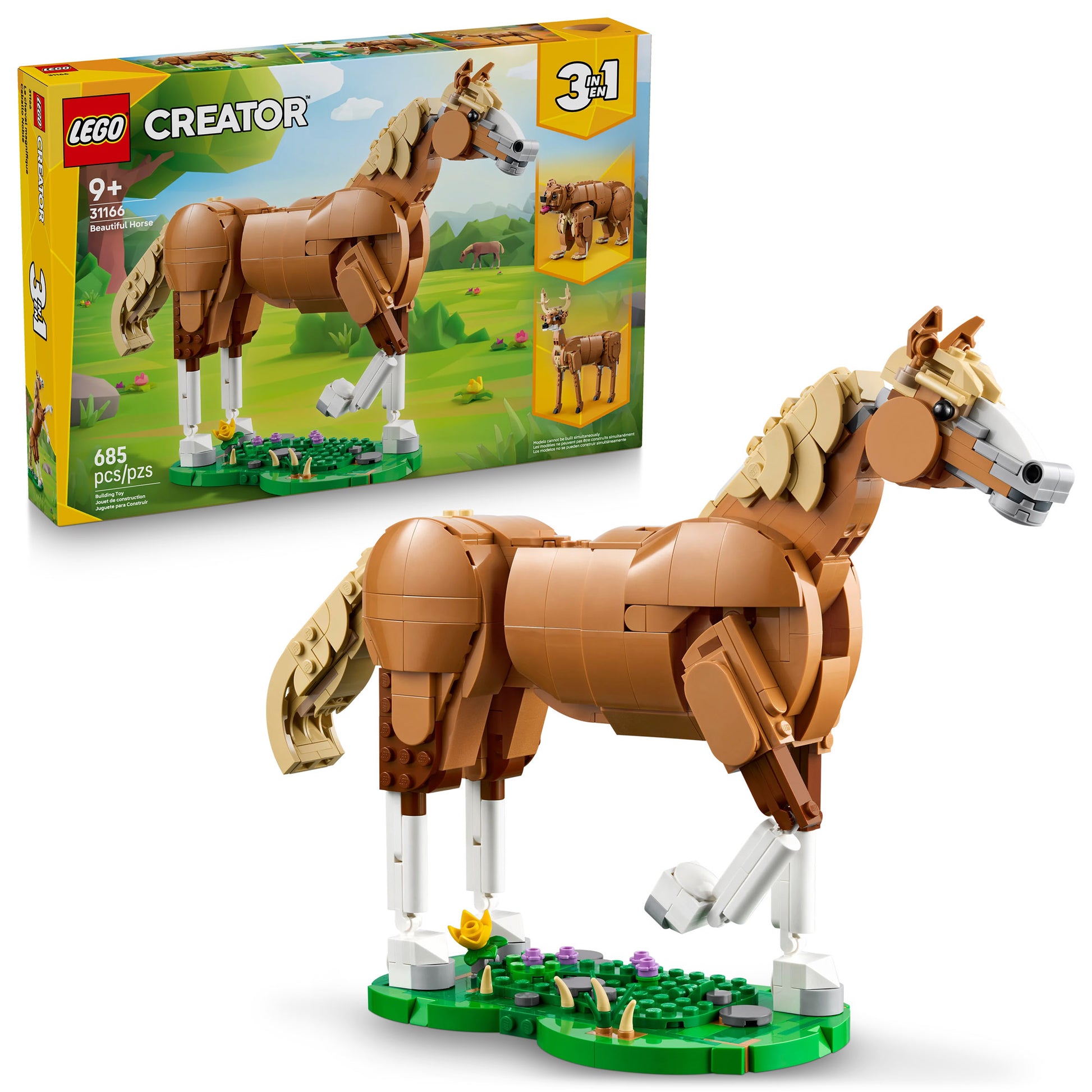 LEGO® Beautiful Horse, assembled on green base; perfect animal set by LEGO.