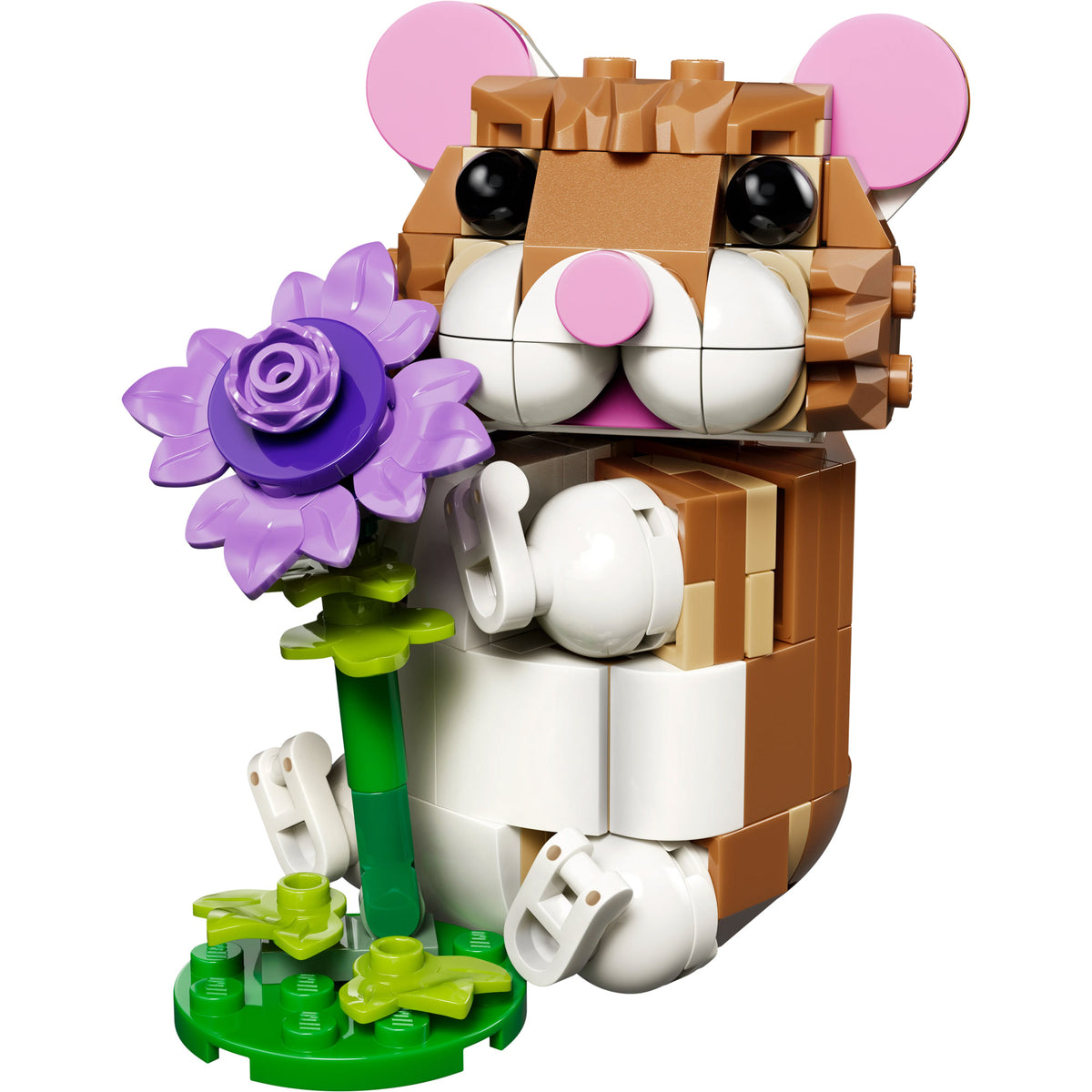 The LEGO® Cute Hamster with a Flower features tan, white, pink & green bricks and is available online only.