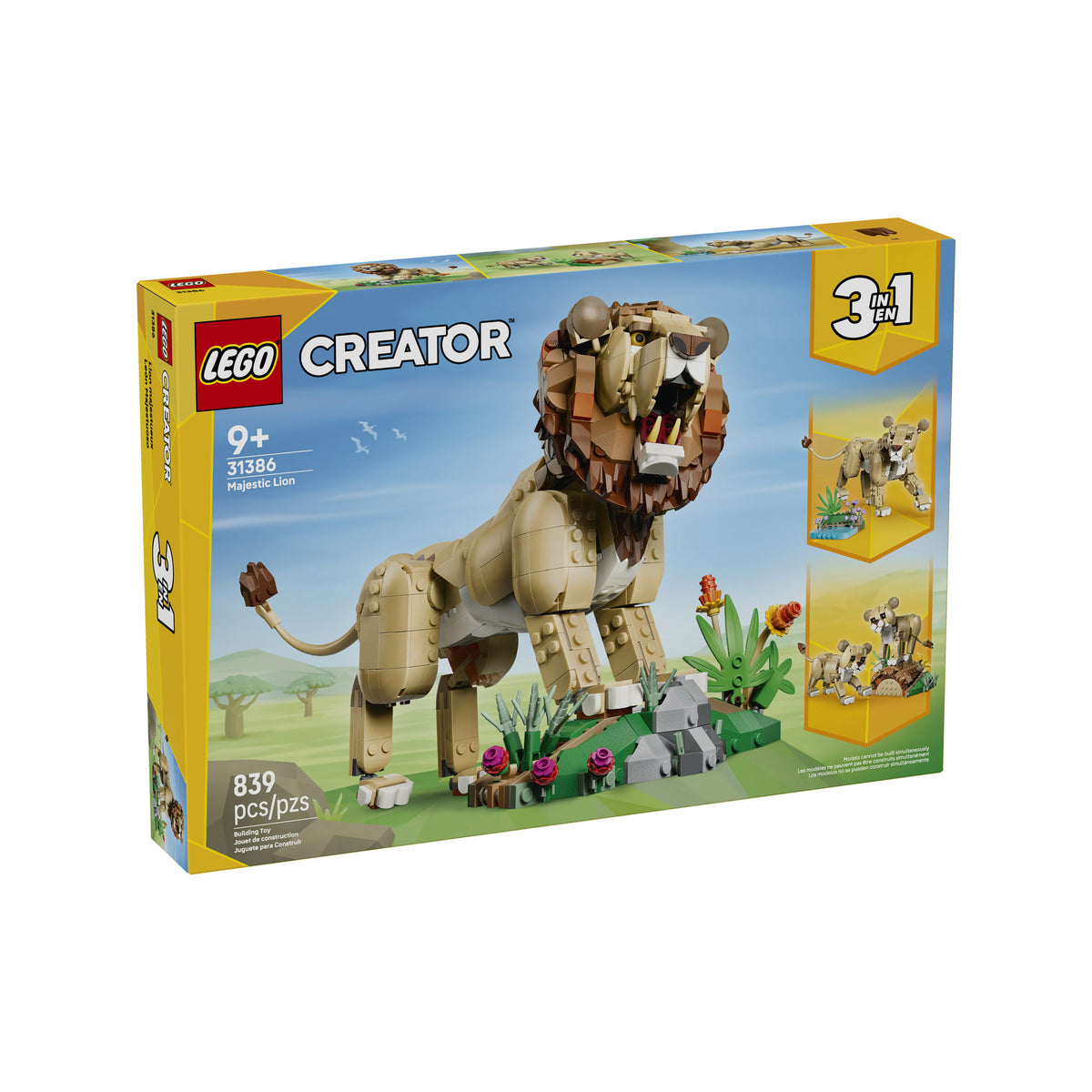 LEGO® Wild Animals: Majestic Lion, 839 pieces, ages 9+, includes lion and 2 alternate animal builds.