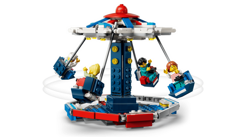 LEGO® Iconic Ferris Wheel, an online-only set, features rotating seats for multiple minifigures.