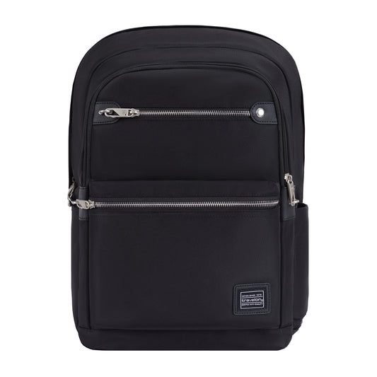 Product Image – Black Travelon Anti-theft Heritage Backpack with RFID blocking, zip pockets & top handle on white background.