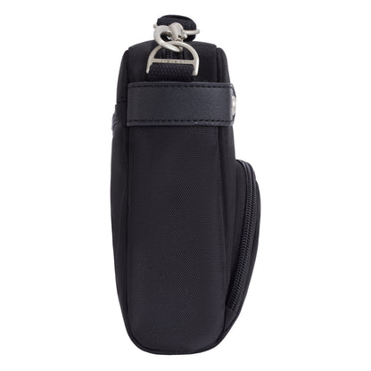 Side view of the Travelon Anti-theft Heritage Crossbody - ONLINE ONLY, black, with zipper and anti-theft features.