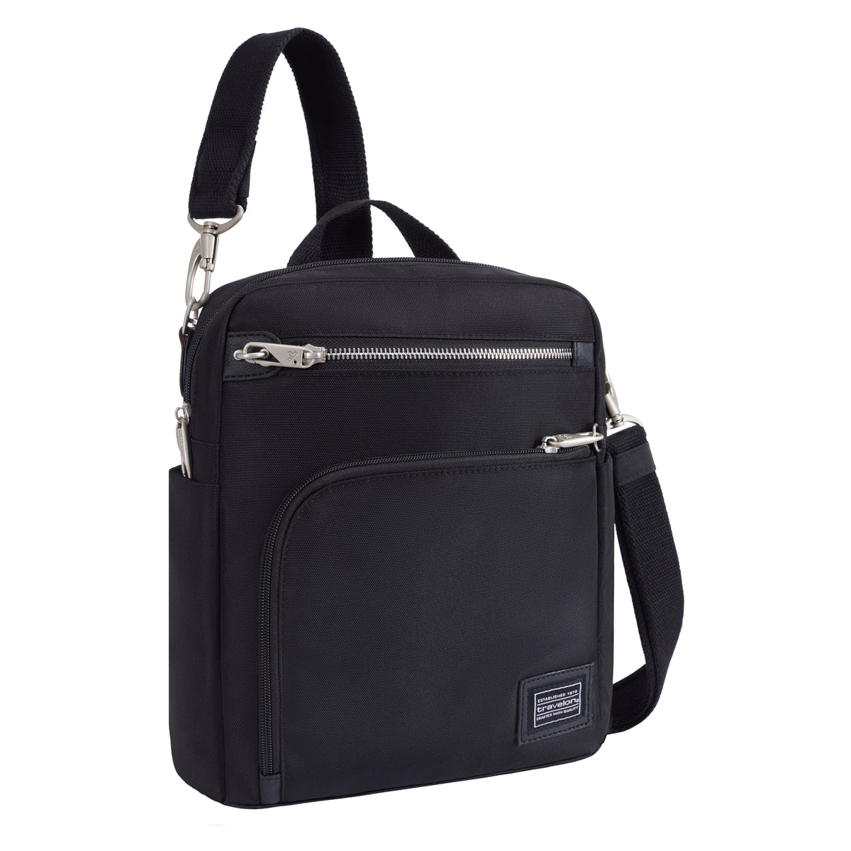 Travelon Anti-theft Heritage Tour Bag features RFID blocking, zip pockets & adjustable strap; shown on white.