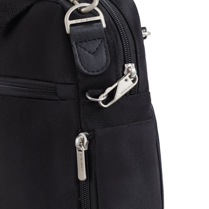 Travelon Anti-theft Heritage Tour Bag with secure zippers, leather strap, metal hardware & slash-resistant fabric.