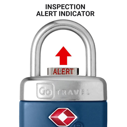 The Go Travel TSA Alert Key Padlock shows "ALERT" in red below an arrow when inspected by TSA.
