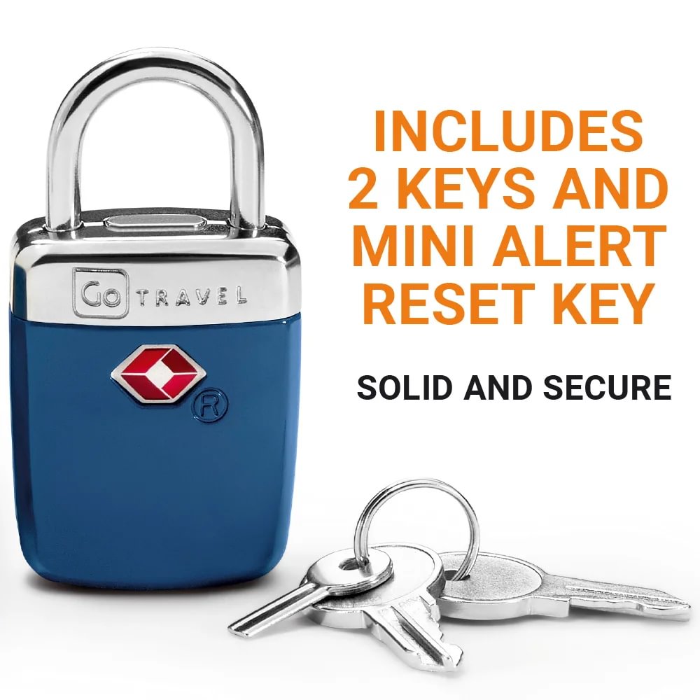 Go Travel TSA Alert Key Padlock—solid and secure with 2 keys and alert reset key for American travel.
