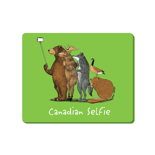 Product Image – GGS Canadian Magnet - Canadian Selfie: Green fridge magnet featuring wildlife selfie and "Canadian Selfie" text.