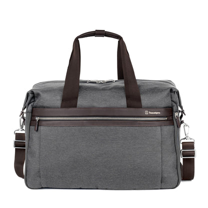 Travelpro® Platinum® Elite Soft Duffle, vintage grey with brown leather details, front view