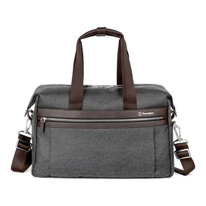 Travelpro® Platinum® Elite UnderSeat Tote, vintage grey with brown leather details, front view