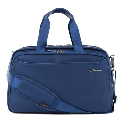 Travelpro® VersaPack®+ UnderSeat Tote in blue, with top handles and an adjustable strap, shown on white.