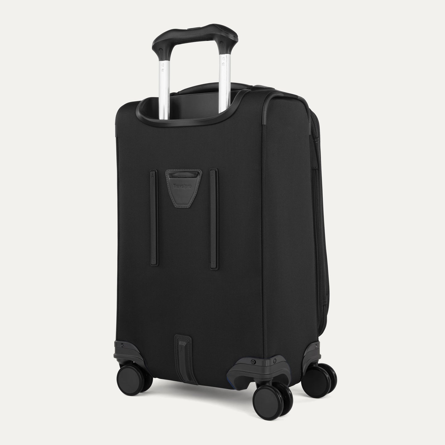 Travelpro VersaPack+ Carry-on Expandable Spinner in black, TSA lock, four wheels; shown on white background.