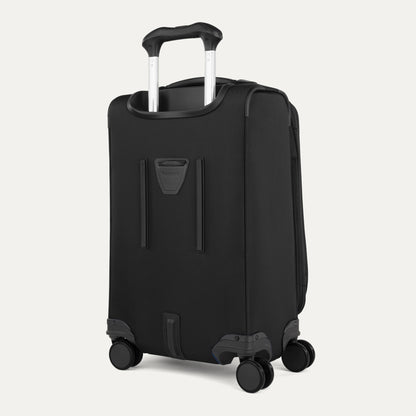 Travelpro VersaPack+ Carry-on Expandable Spinner in black, TSA lock, four wheels; shown on white background.
