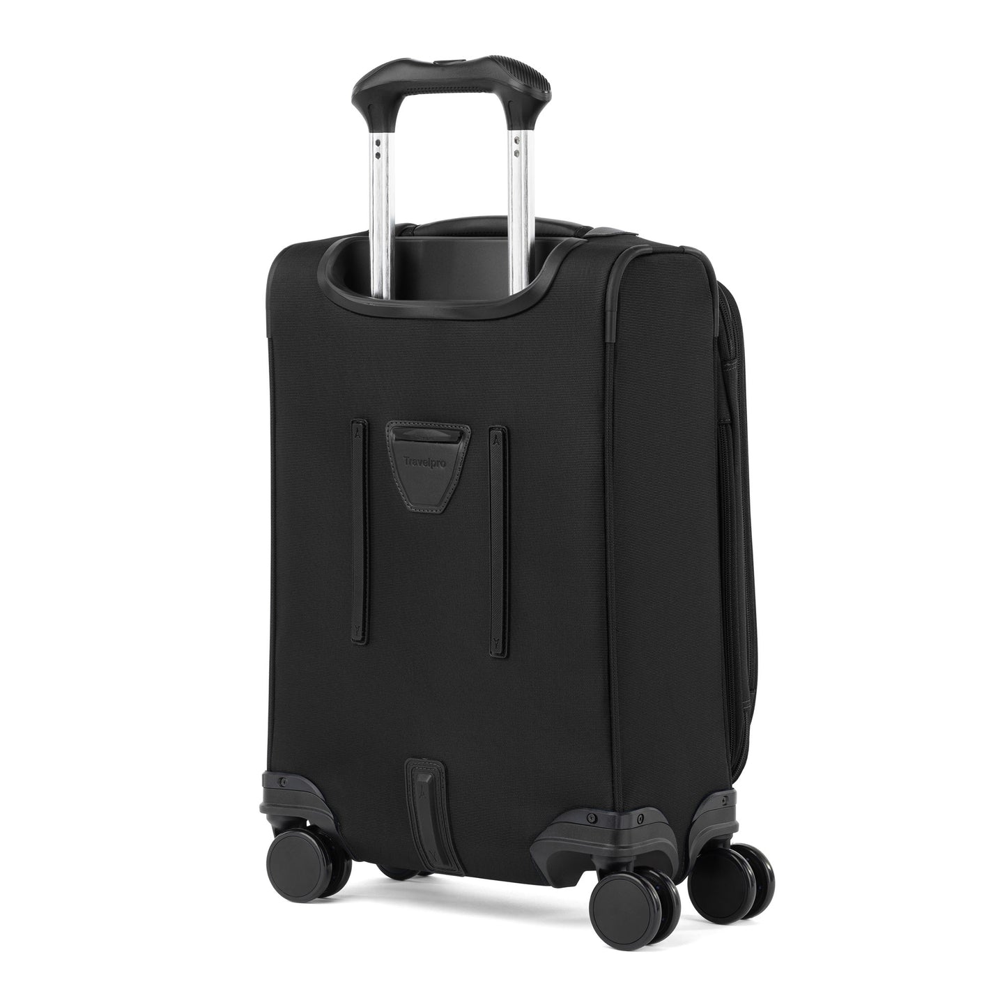 Travelpro® VersaPack®+ Compact Carry-on Spinner with 4 wheels and telescopic handle, shown on white.