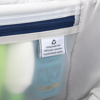 Close-up of inner pocket with label in the Travelpro® VersaPack®+ Compact Carry-on Expandable Spinner.