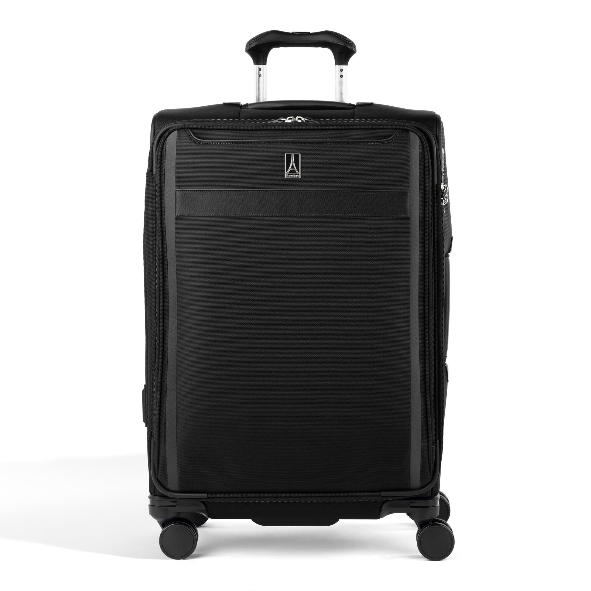 Travelpro VersaPack+ Medium Check-in Spinner with TSA lock and water-resistant lining, shown on white.