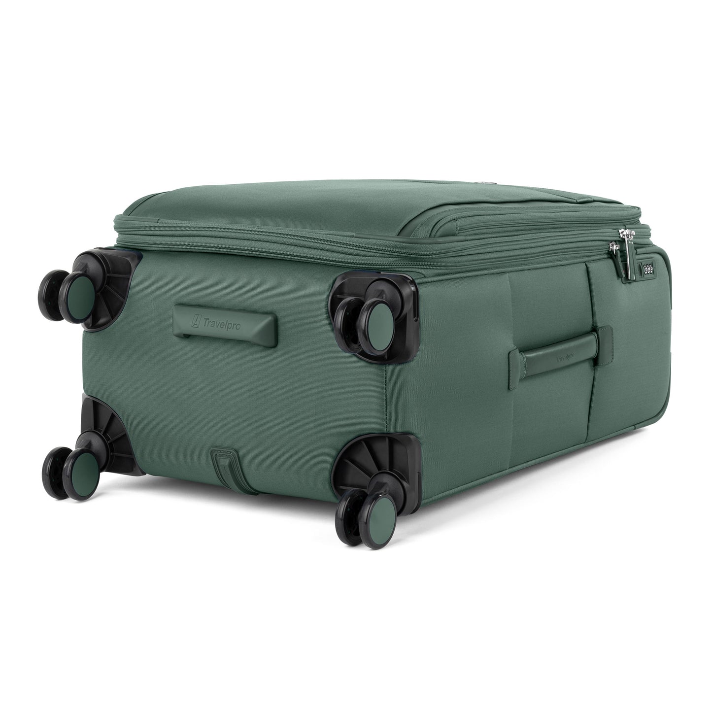 Travelpro VersaPack+ Medium green expandable spinner, four double wheels, zip pocket—ONLINE ONLY.