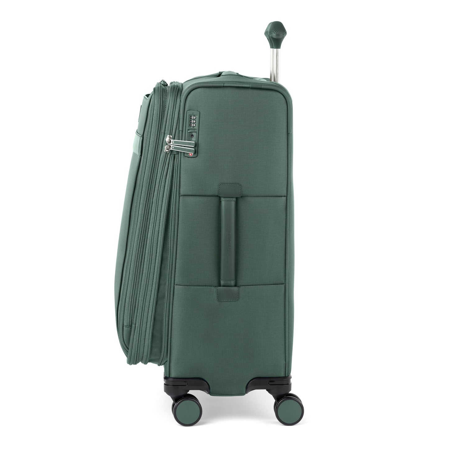 Travelpro VersaPack+ Medium Check-in Spinner features expansion, TSA lock, and water-resistant lining.