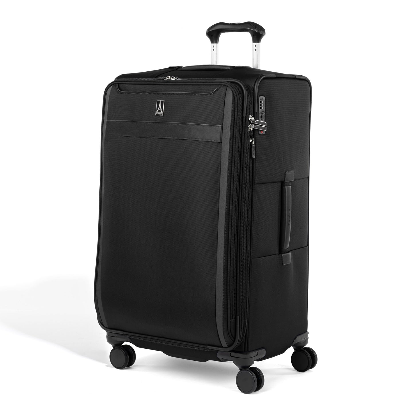 Travelpro VersaPack+ Large Check-in Spinner with TSA lock, telescoping handle & zippered compartments.