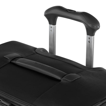 Close-up of Travelpro® VersaPack®+ Large Spinner with telescopic & top horizontal carrying handles.