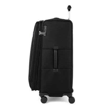 Travelpro VersaPack+ Large Check-in Expandable Spinner with 4 wheels and TSA lock, side view.