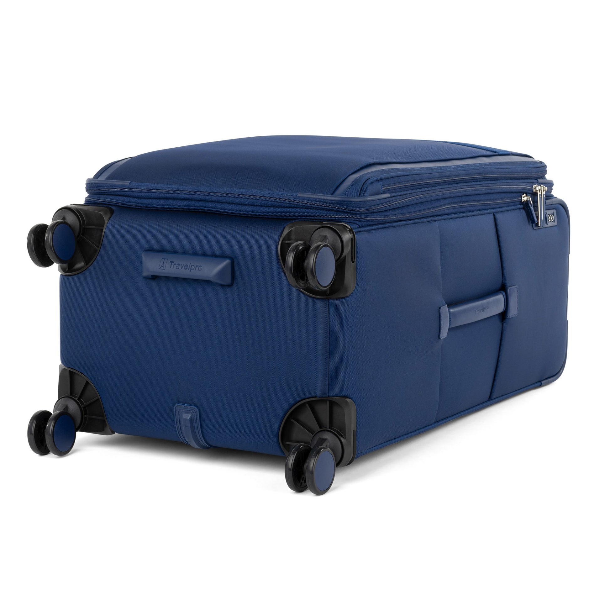 Travelpro® VersaPack®+ Large Check-in Expandable Spinner in blue with 4 wheels, zipper, handle & TSA lock.