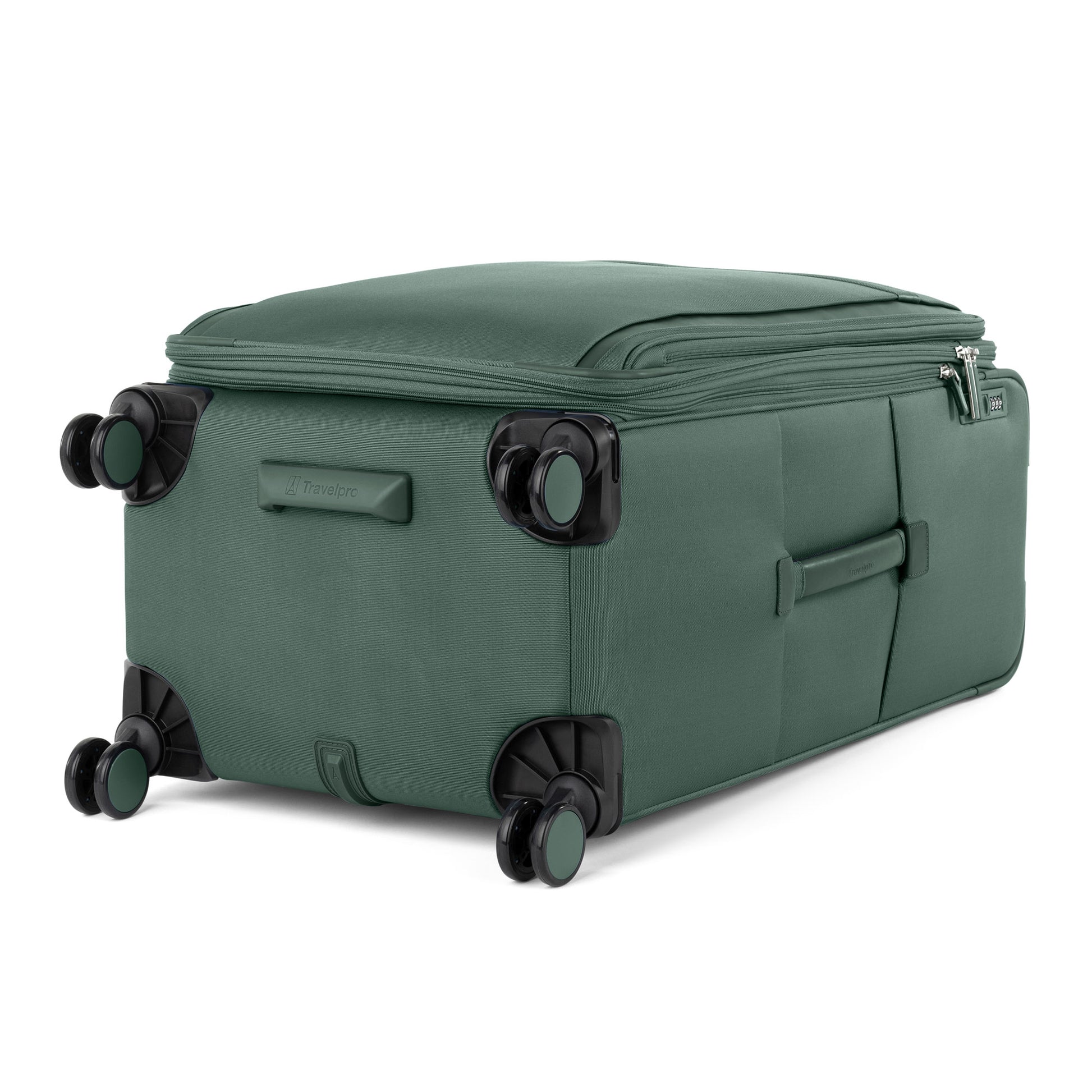 Travelpro® VersaPack®+ Large Check-in Expandable Spinner features 4 wheels and 2 side handles.