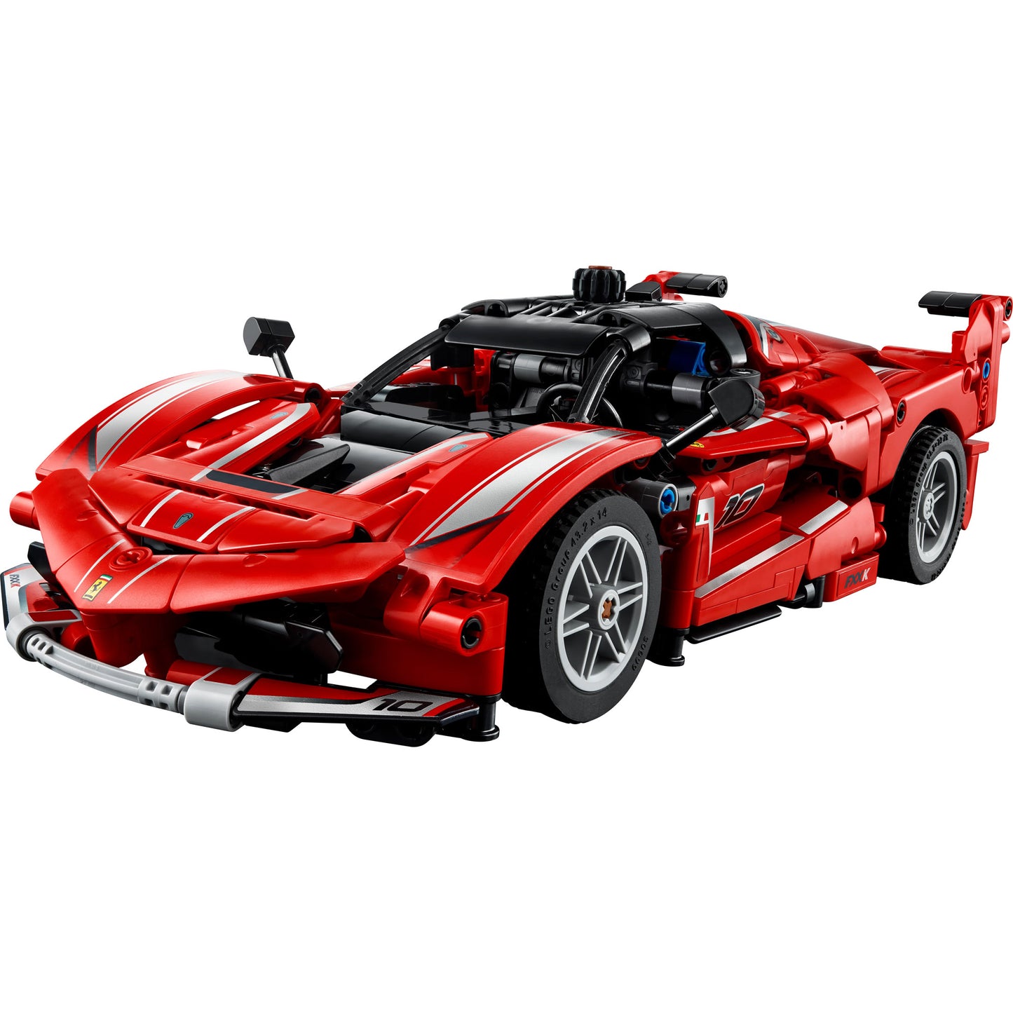 LEGO® Ferrari FXX K: Red LEGO Technic sports car with black accents and detailed interior.