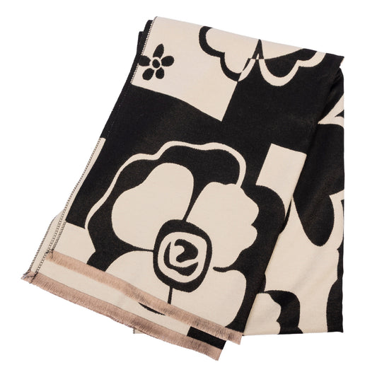 Product Image – Miss Caprice Black & Cream Bloom Scarf - ONLINE ONLY