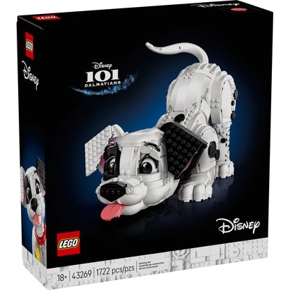 LEGO® 101 Dalmatians Puppy set for ages 18+, includes 1,722 pieces and a large puppy model.