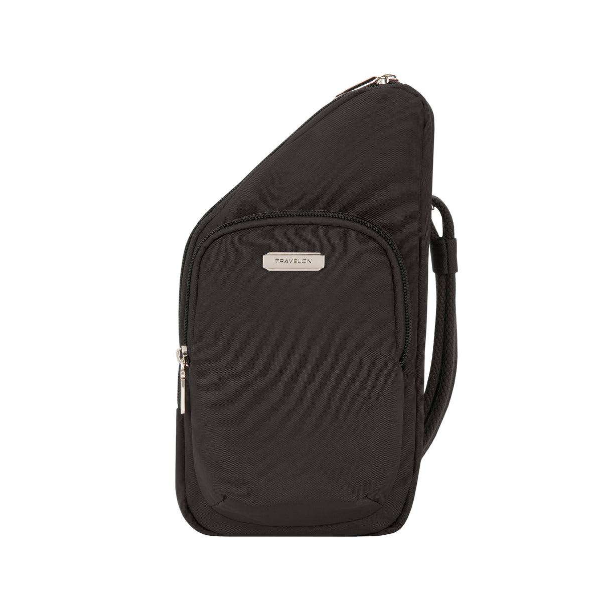 Travelon Anti-theft Essentials Mini Crossbody with RFID, front zip pocket & logo plate—ONLINE ONLY.